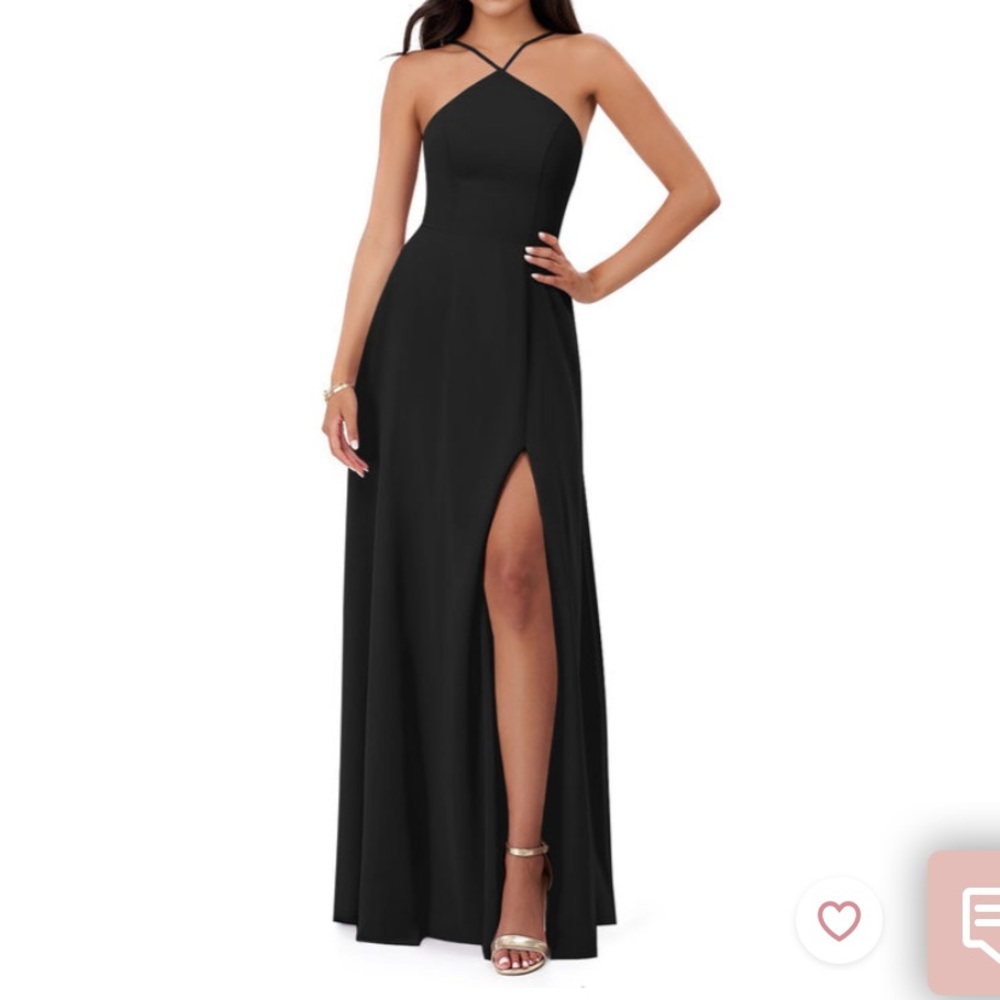 Azazie black bridesmaids dress with slit